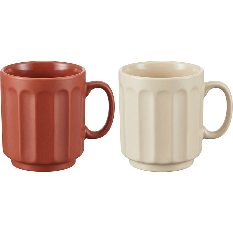 Zexan Fluted Ceramic Coffee Mug Set of 2 250 ml Clay and Cream