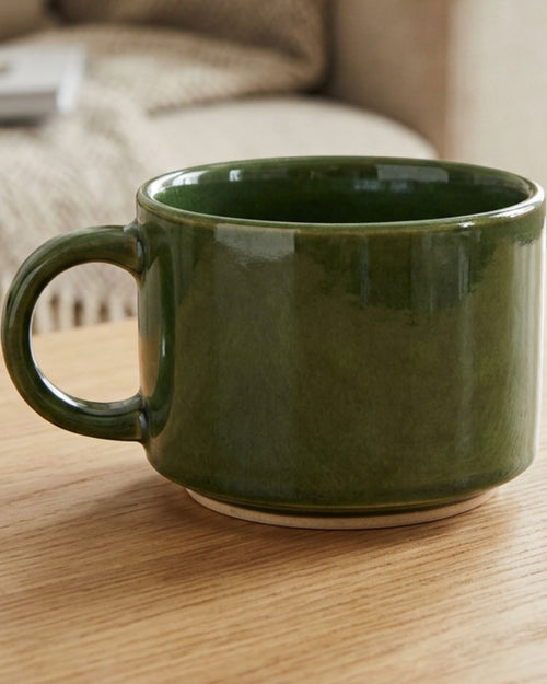 Zexan Low Diner Stoneware Coffee Mug 360 ml Moss - Lifestyle view